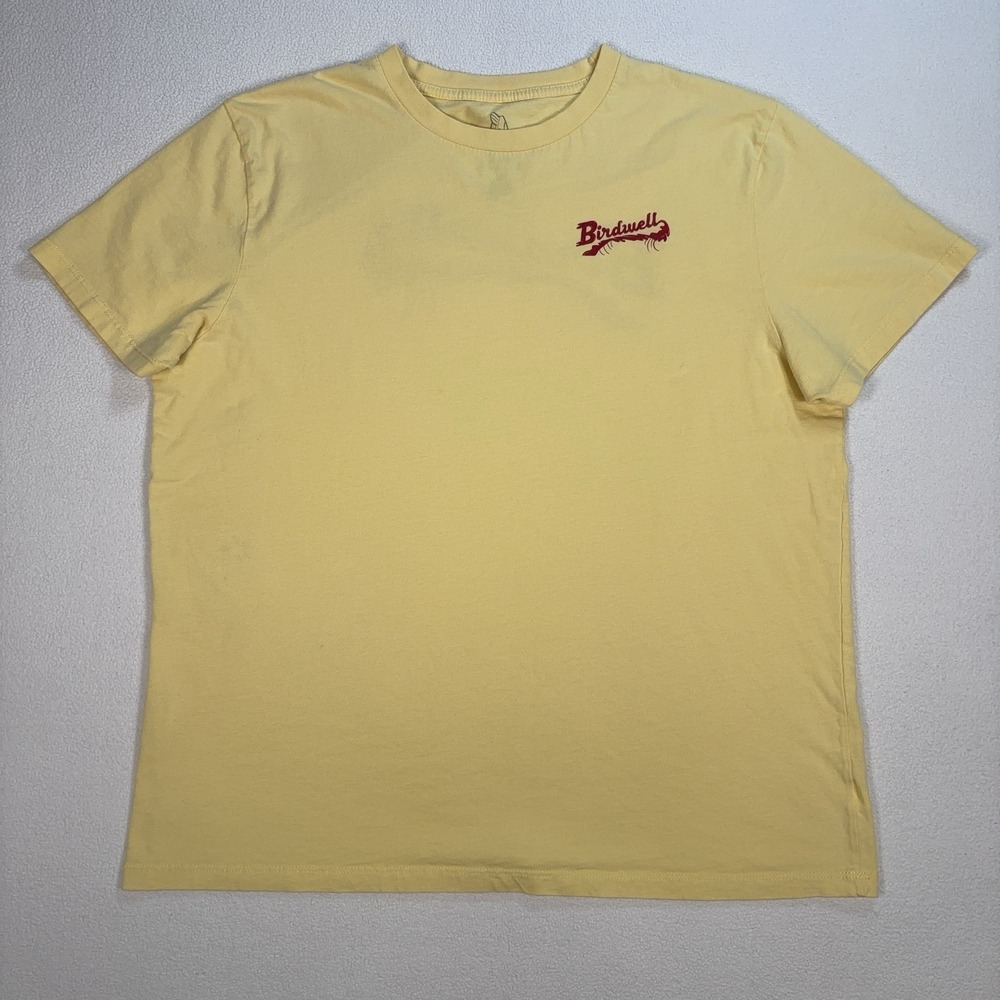 Birdwell Graphic Logo T-Shirt Men's L Yellow 100% Cotton Spellout Beach USA Made